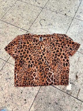 Mesh Short Sleeve Top Brown & Black